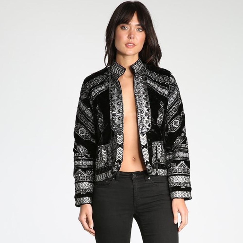 Anthropologie Raga Lunar Eclipse Velvet Jacket Embroidered